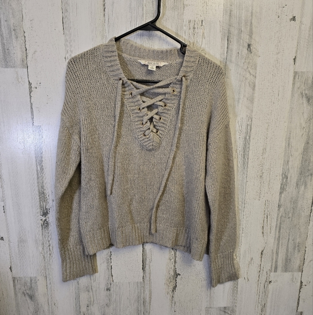 Adam Levine tan Cozy Knit Sweater with Lace-Up Detail women's size medium